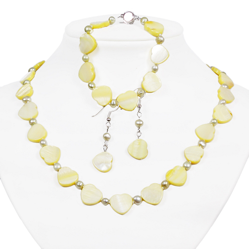 Armkette + Halskette + Ohrringe 6990 - Süßwasserperlen & Muschel - zum Schließen ins Bild klicken